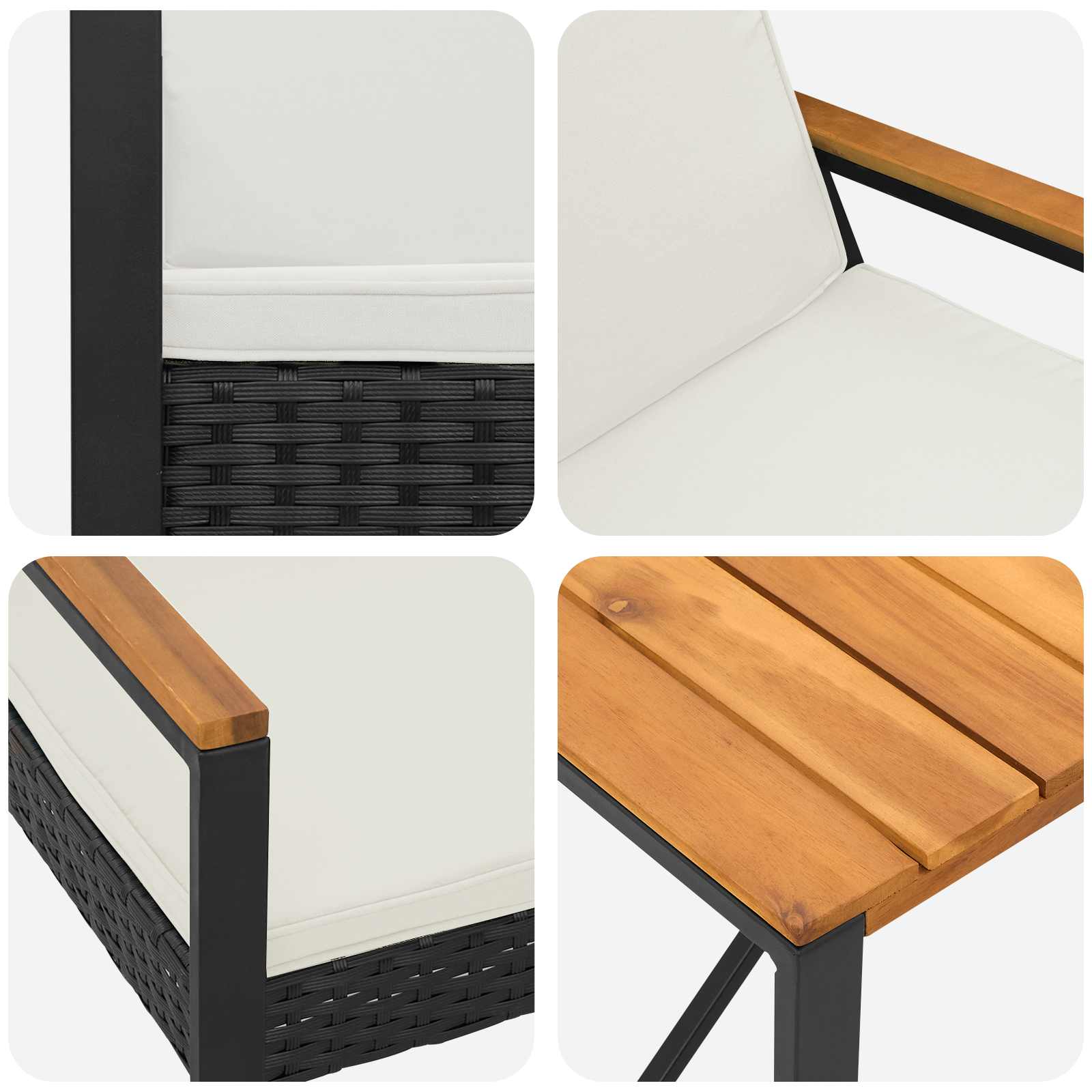 Set vanjskog namještaja 4 pcs Crna i krem-bijela poliratan