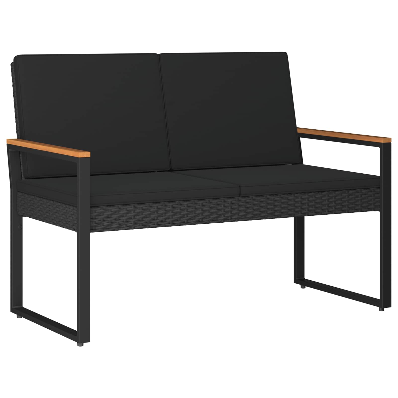 Vanjska klupa s jastukom Crna 107 x 61 x 80 cm poliratan