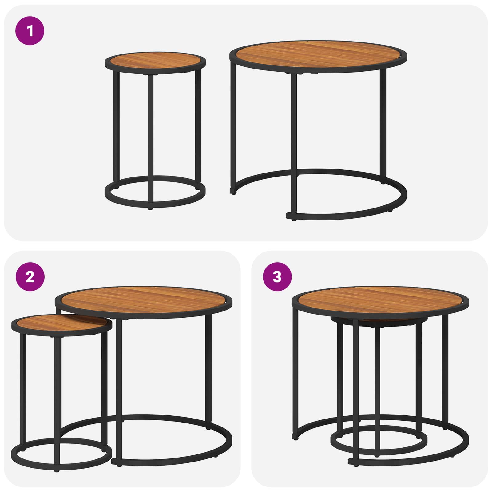 Set stolića za kavu 2 pcs Prirodna i crna 55 x 55 x 45 cm