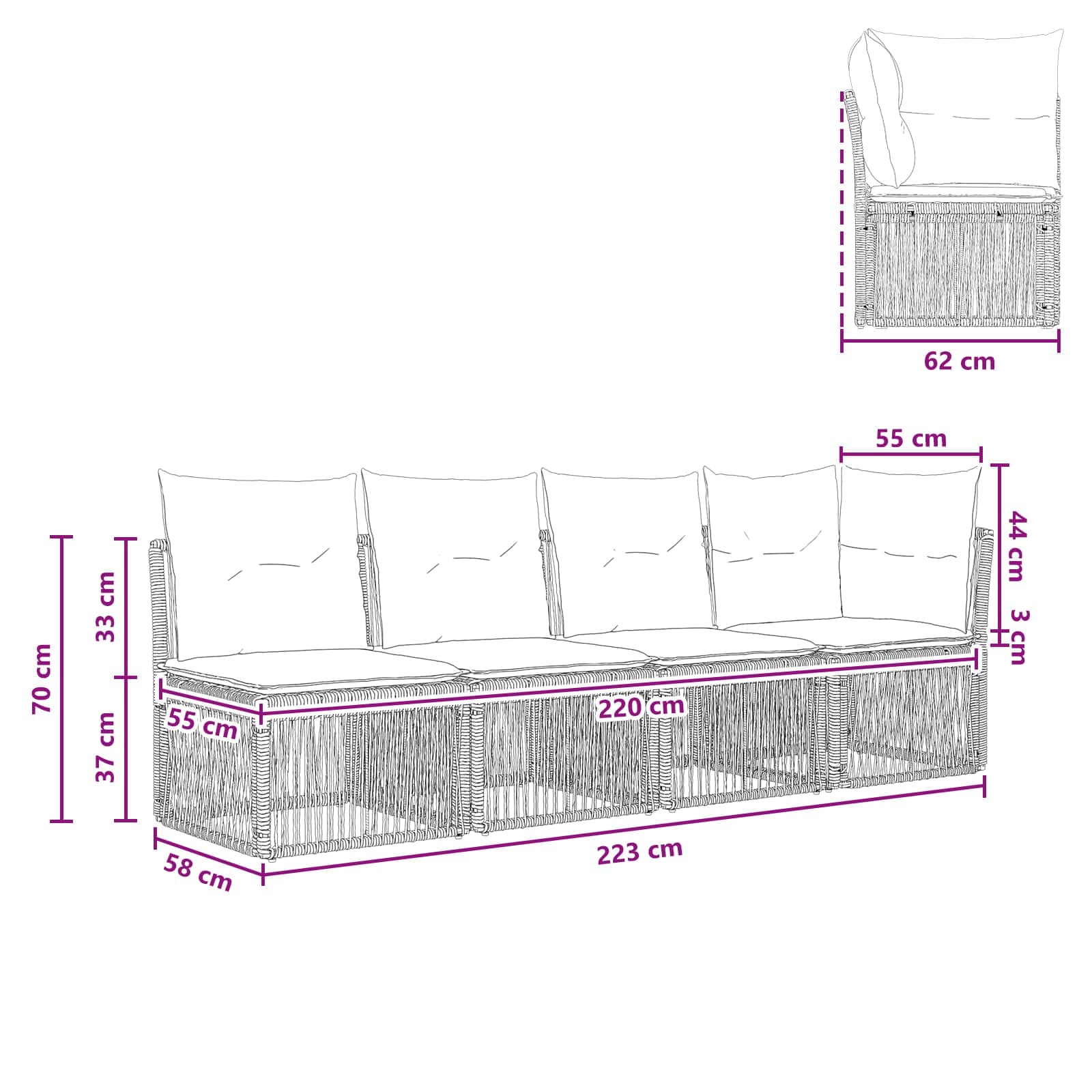 Sofa za 4 osobe s lijevom rukom 4 pcs 4-Broj sjedala Siva