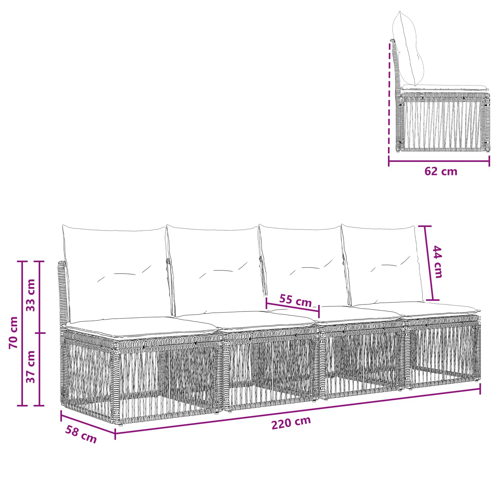 4-sjedala sofa 4 pcs 4-Broj sjedala Crna poliratan