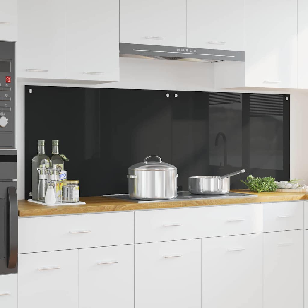 Kuhinjski zid 2 pcs Crna 90 x 60 cm Staklo otporno na udarce
