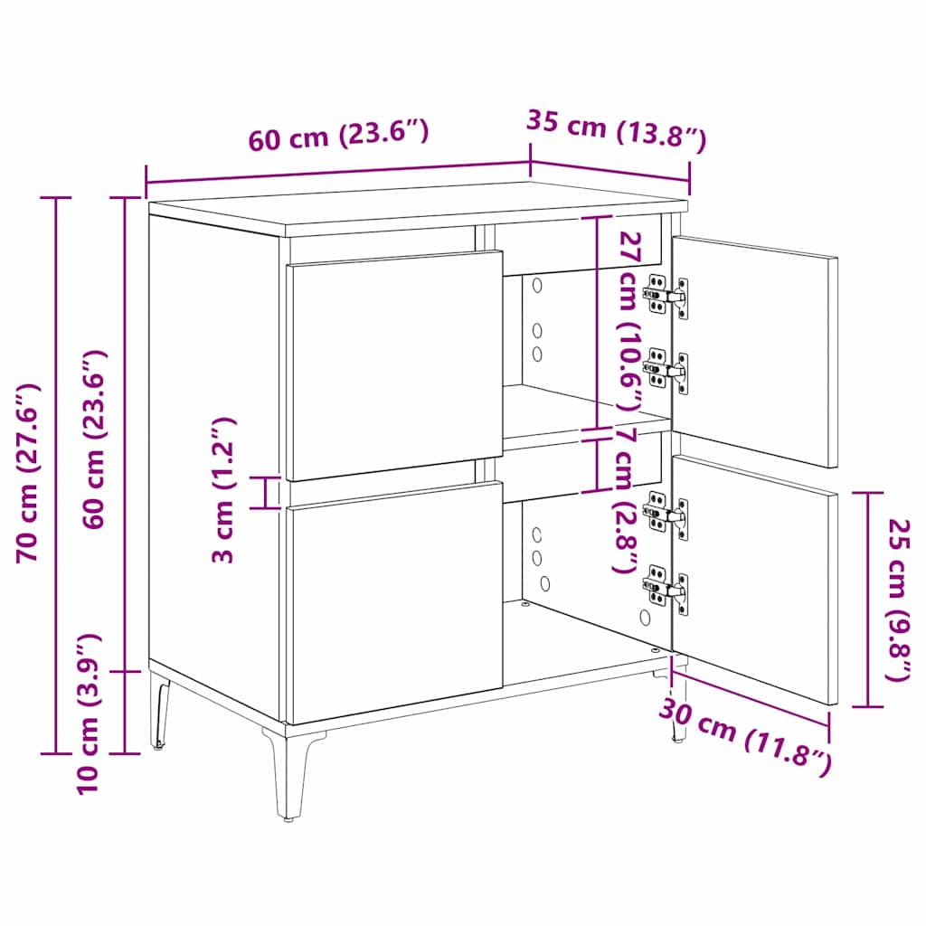 Komode 3 pcs Staro drvo 60 x 35 x 70 cm Konstruirano drvo