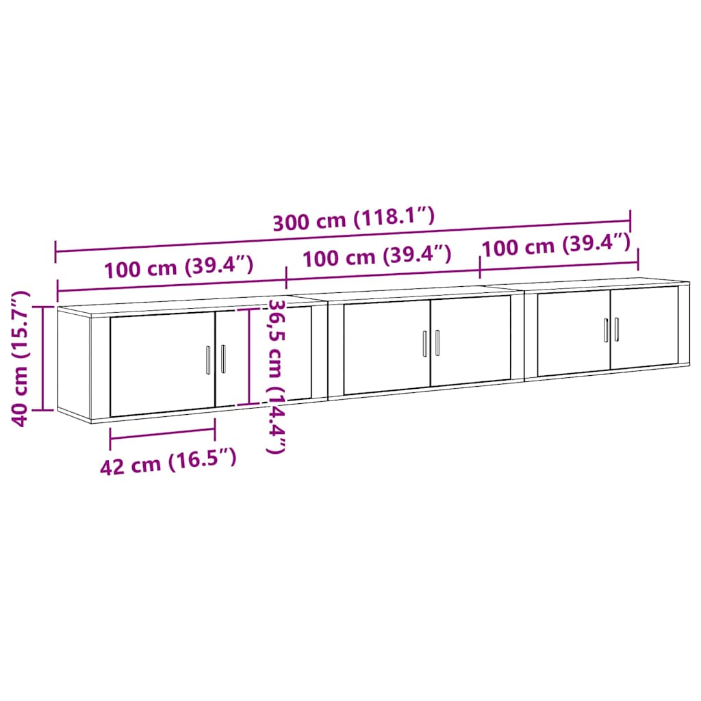 Zidni TV ormar set Zidne 3 pcs Staro drvo 100 x 34,5 x 40 cm