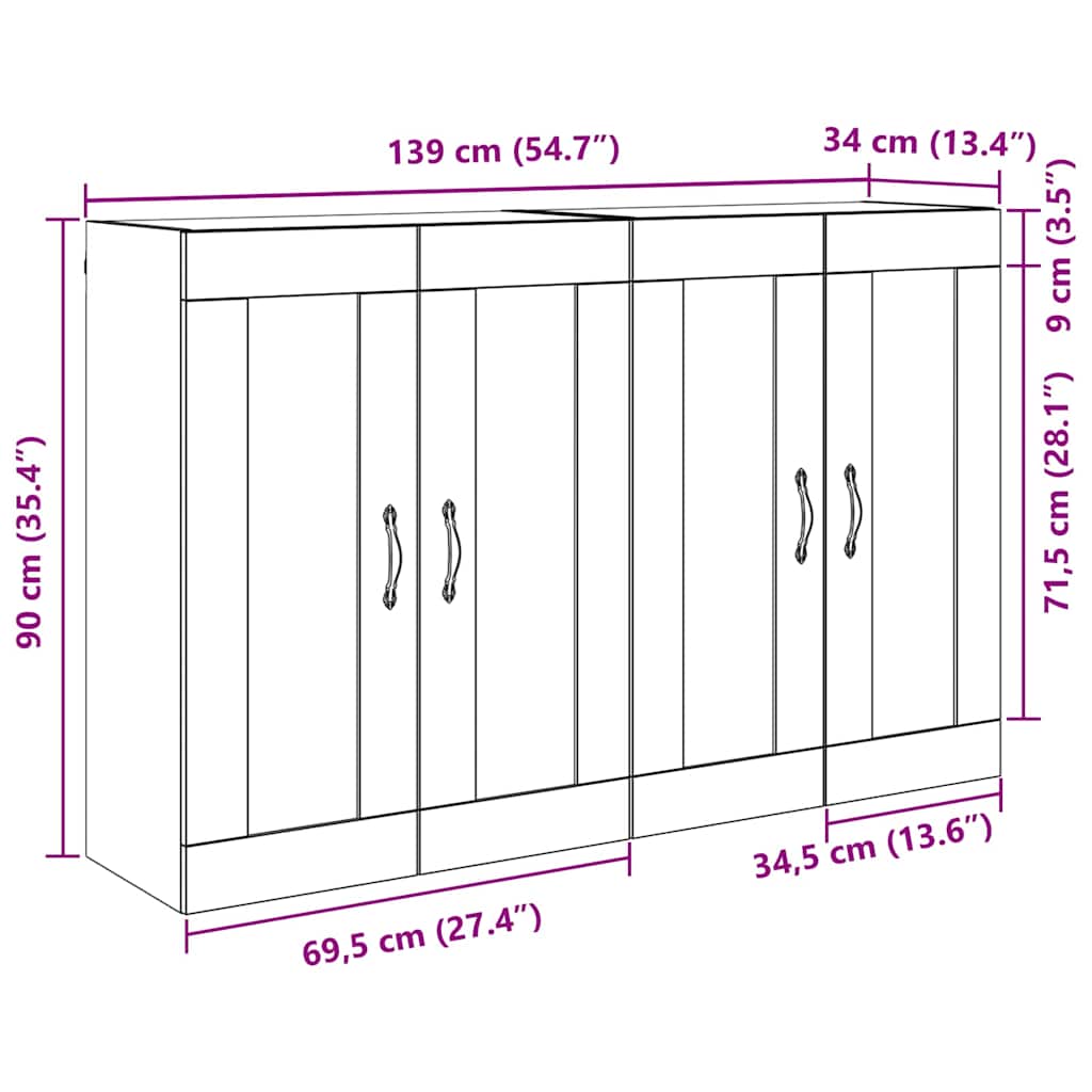 Kabinetski zidni Zidne 2 pcs Umjetnički hrast 69,5 x 34 x 90 cm
