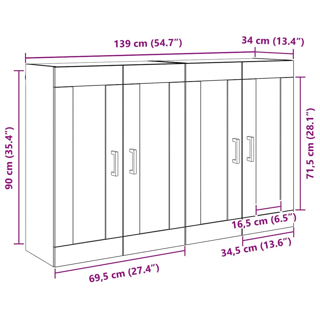 Kabinetski zidni 2 pcs Umjetnički hrast 69,5 x 34 x 90 cm