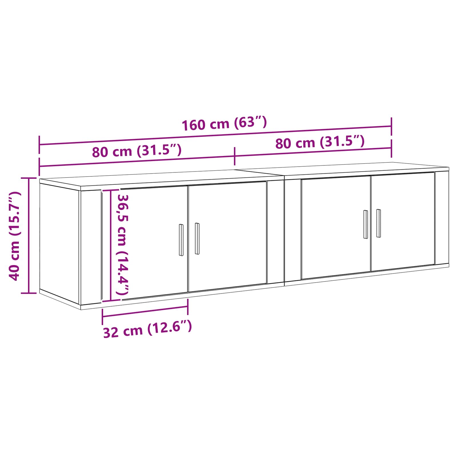 Zidni TV ormar set 2 pcs Umjetnički hrast 80 x 34,5 x 40 cm