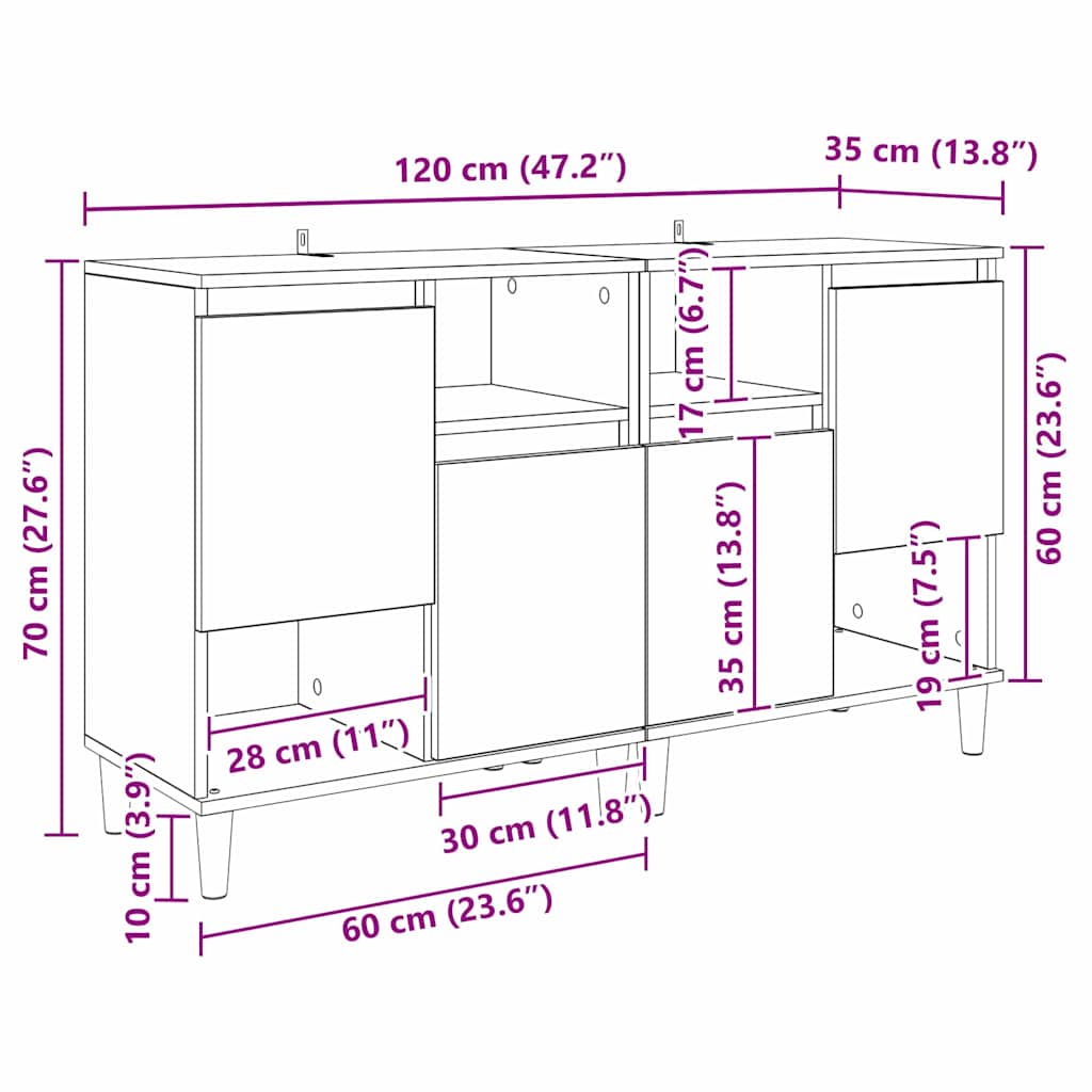 Komode 2 pcs Crni hrast 60 x 35 x 70 cm Konstruirano drvo