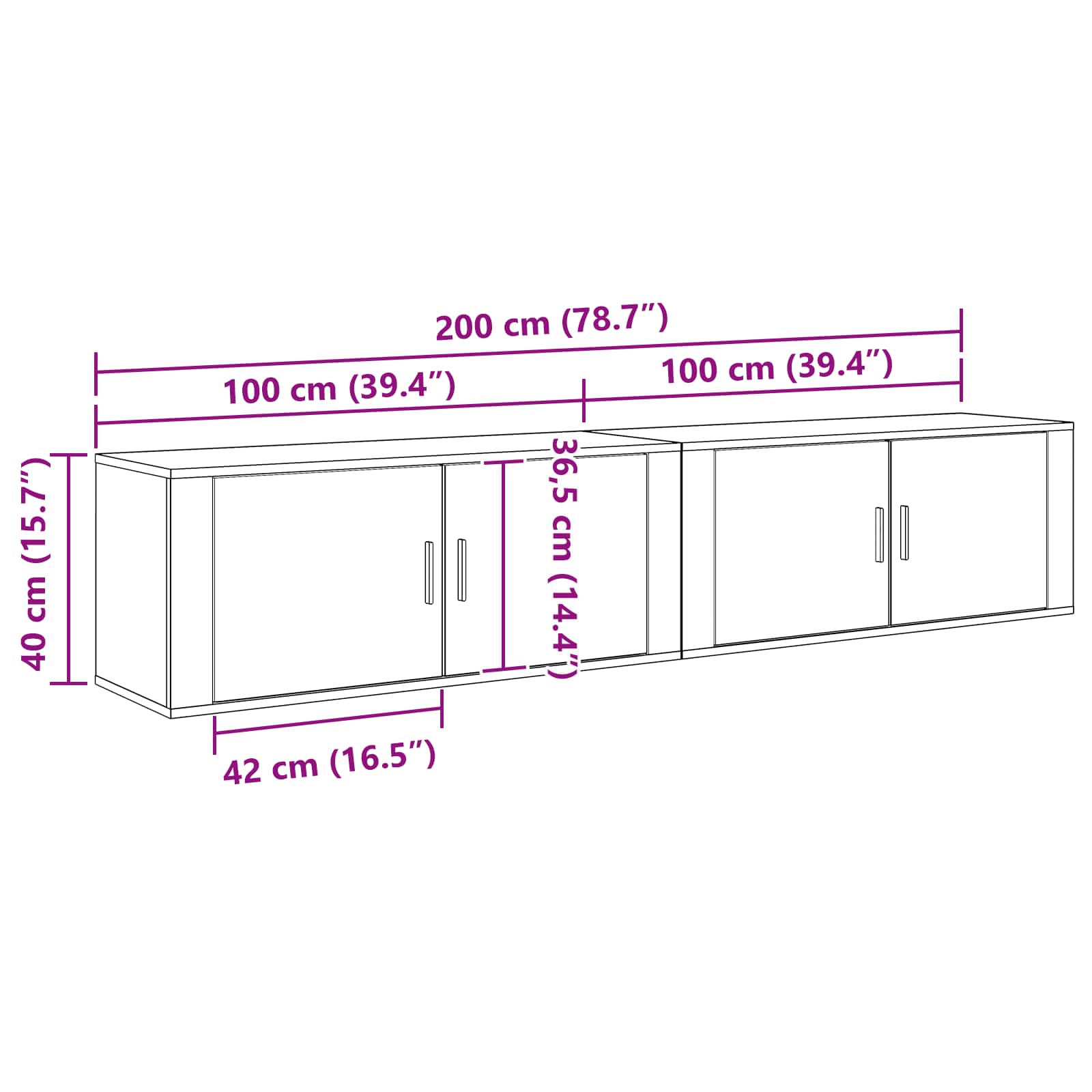 Zidni TV ormar set Zidne 2 pcs Crni hrast 100 x 34,5 x 40 cm
