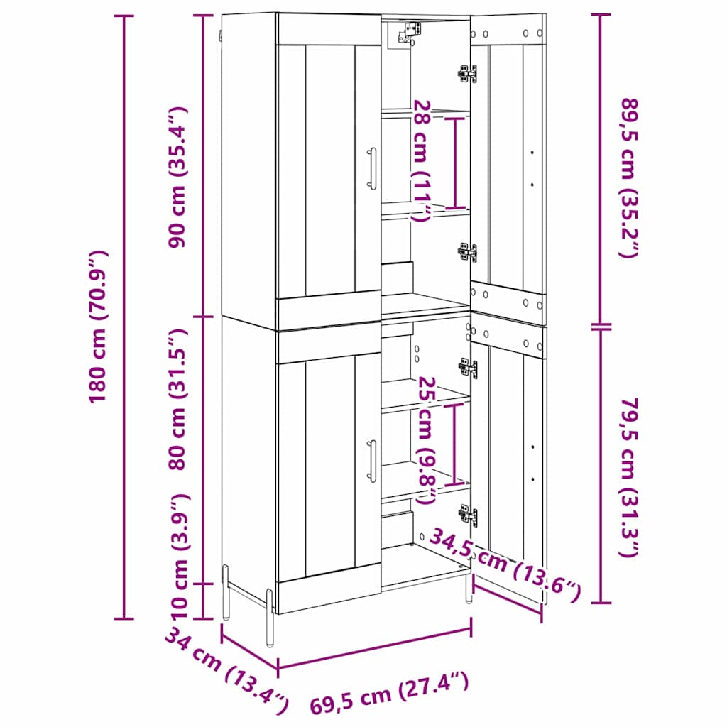 Highboard 2 pcs Staro drvo Konstruirano drvo