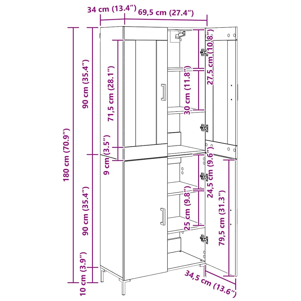 Highboard 2 pcs Staro drvo Konstruirano drvo