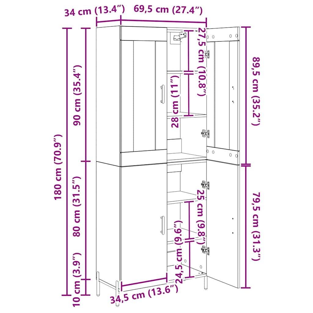 Highboard 2 pcs Staro drvo Konstruirano drvo