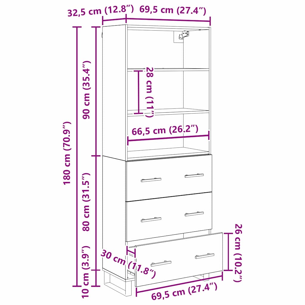 Highboard s ladicama 2 pcs Staro drvo Konstruirano drvo