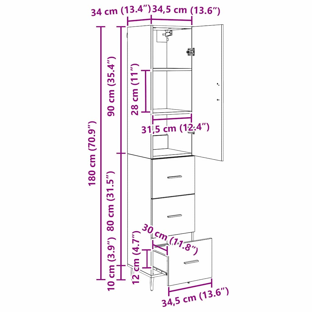 Highboard Staro drvo 34,5 x 34 x 180 cm Konstruirano drvo