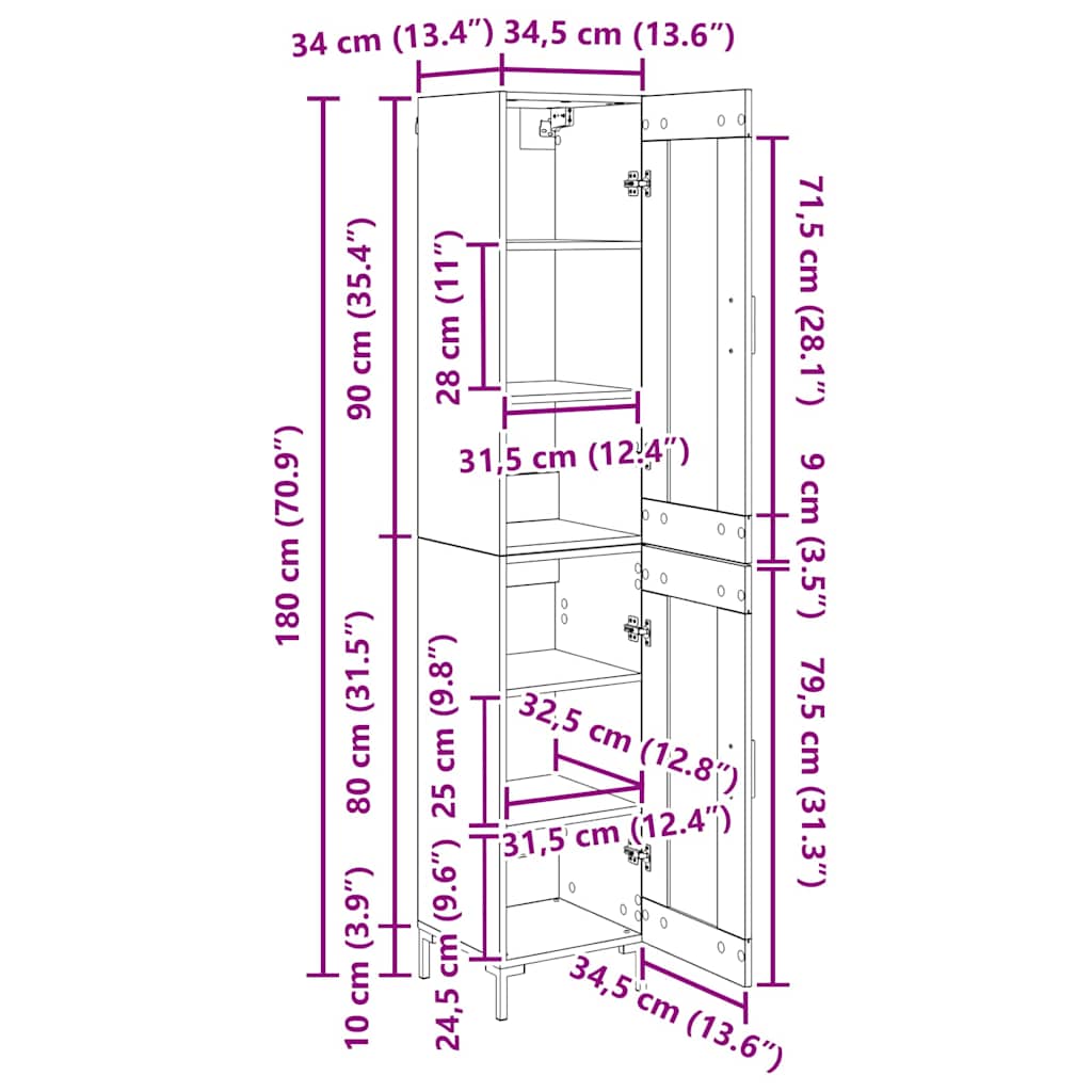 Highboard Staro drvo 34,5 x 34 x 180 cm Konstruirano drvo