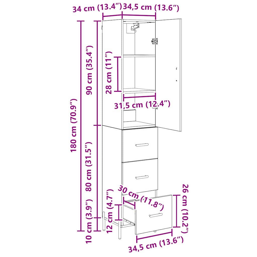 Highboard Staro drvo 34,5 x 34 x 180 cm Konstruirano drvo