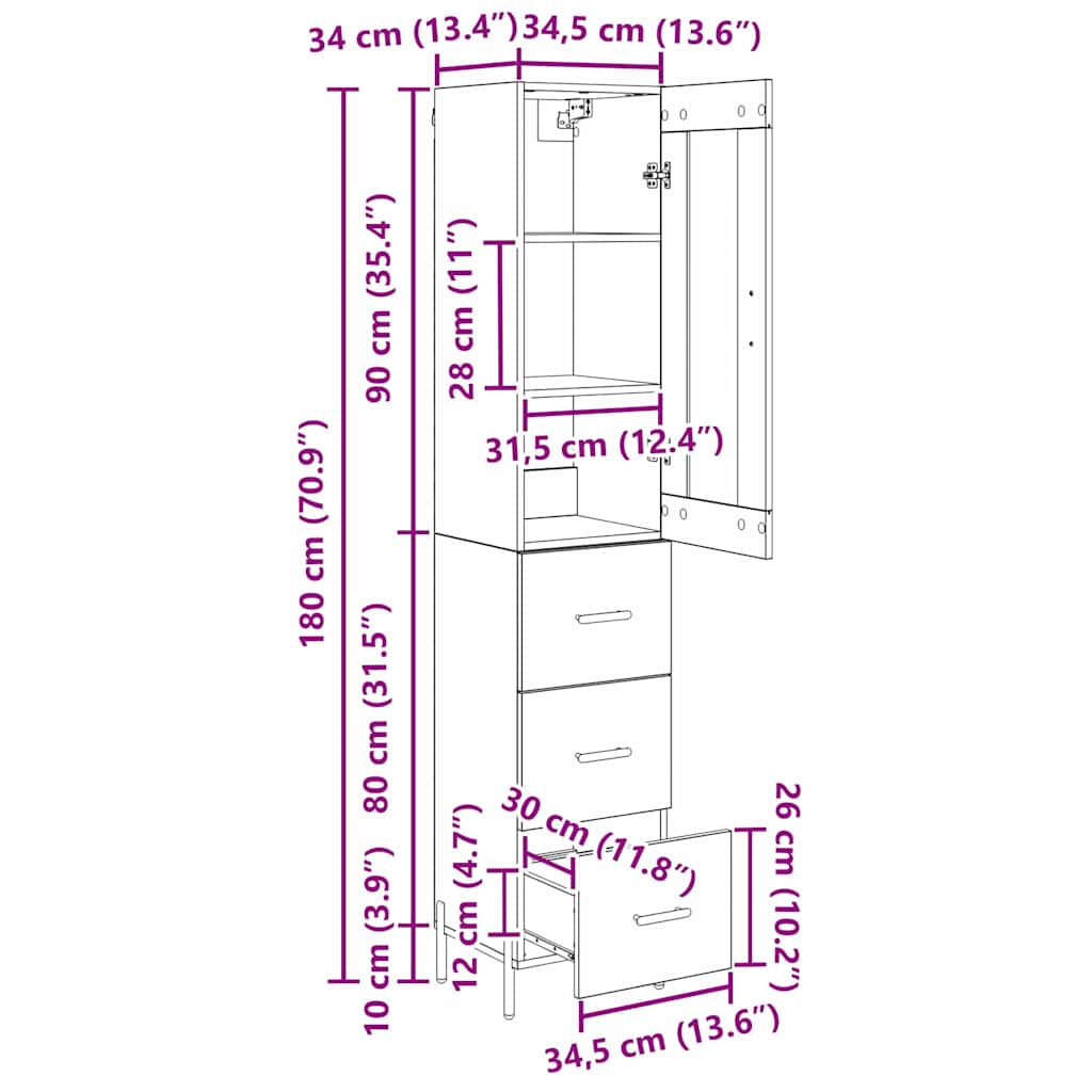 Highboard Staro drvo 34,5 x 34 x 180 cm Konstruirano drvo