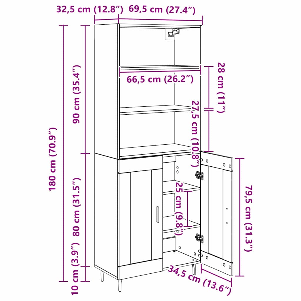 Highboard Staro drvo 69,5 x 34 x 180 cm