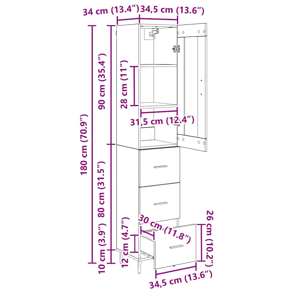 Highboard Staro drvo 34,5 x 34 x 180 cm Konstruirano drvo