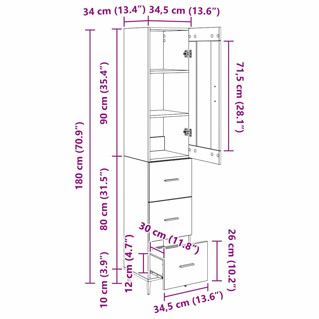 Highboard Staro drvo 34,5 x 34 x 180 cm Konstruirano drvo