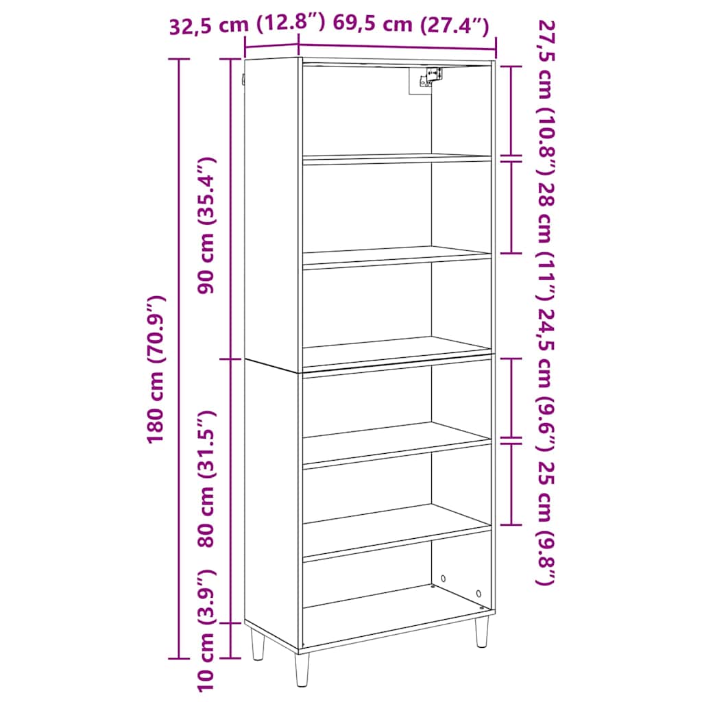 Highboard Umjetnički hrast 69,5 x 32,5 x 180 cm