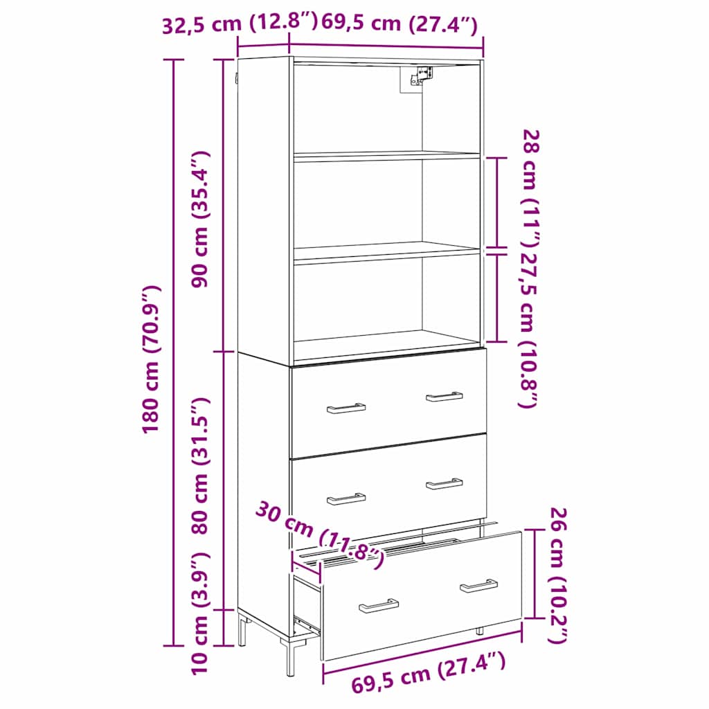 Highboard Umjetnički hrast 69,5 x 34 x 180 cm Konstruirano drvo