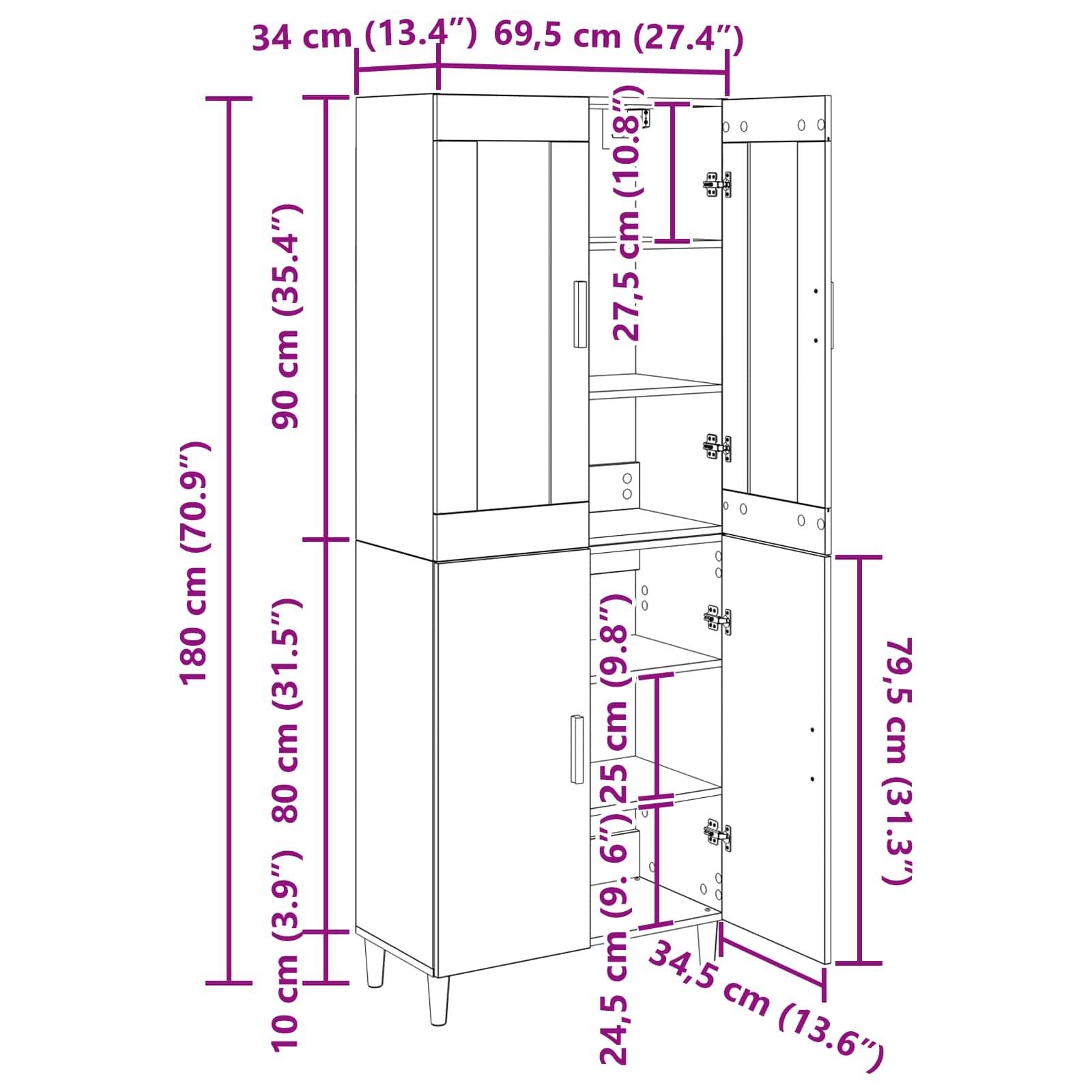 Highboard Umjetnički hrast 69,5 x 34 x 180 cm