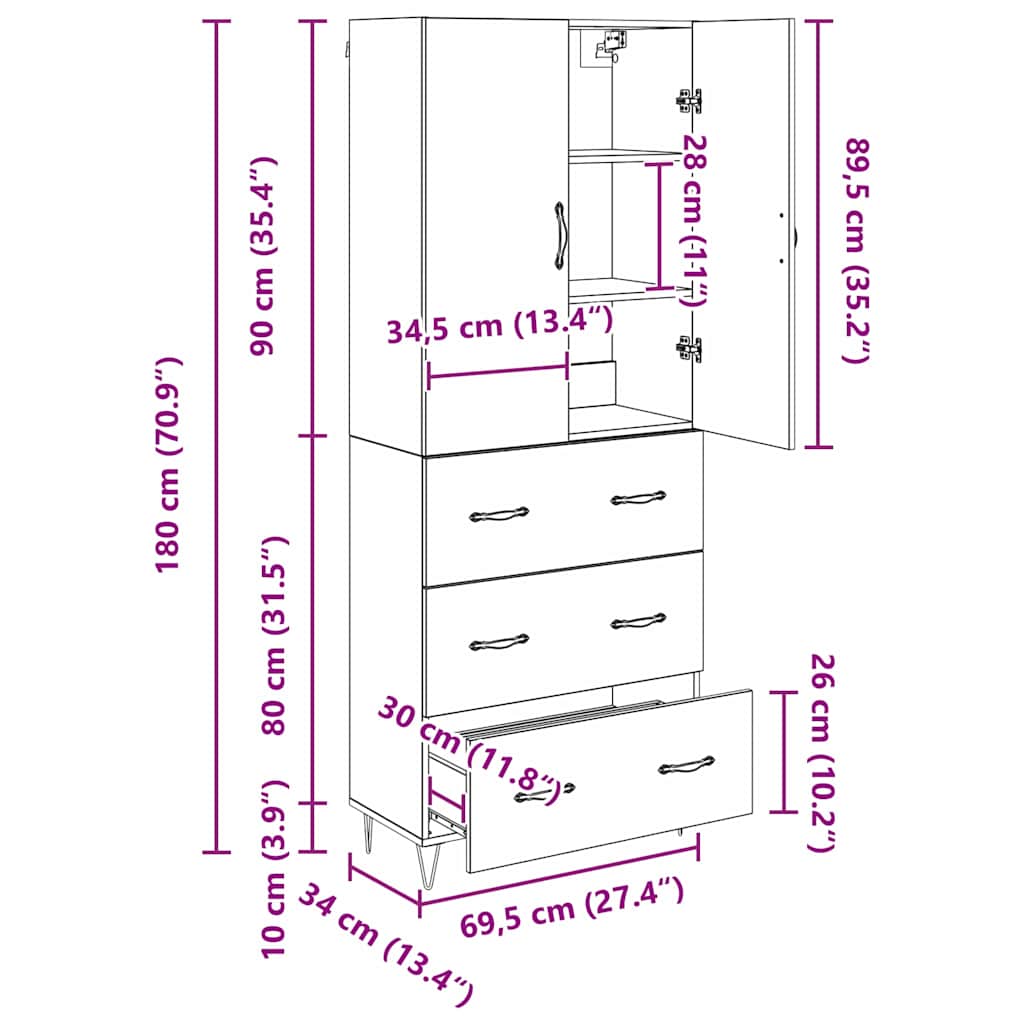 Highboard 2 pcs Umjetnički hrast Inženjersko drvo i staklo