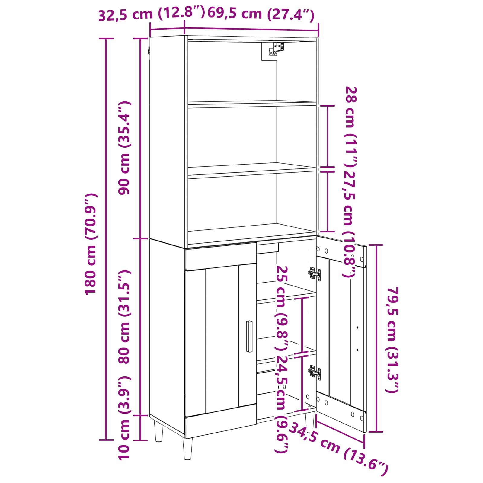 Highboard Umjetnički hrast 69,5 x 32,5 x 180 cm