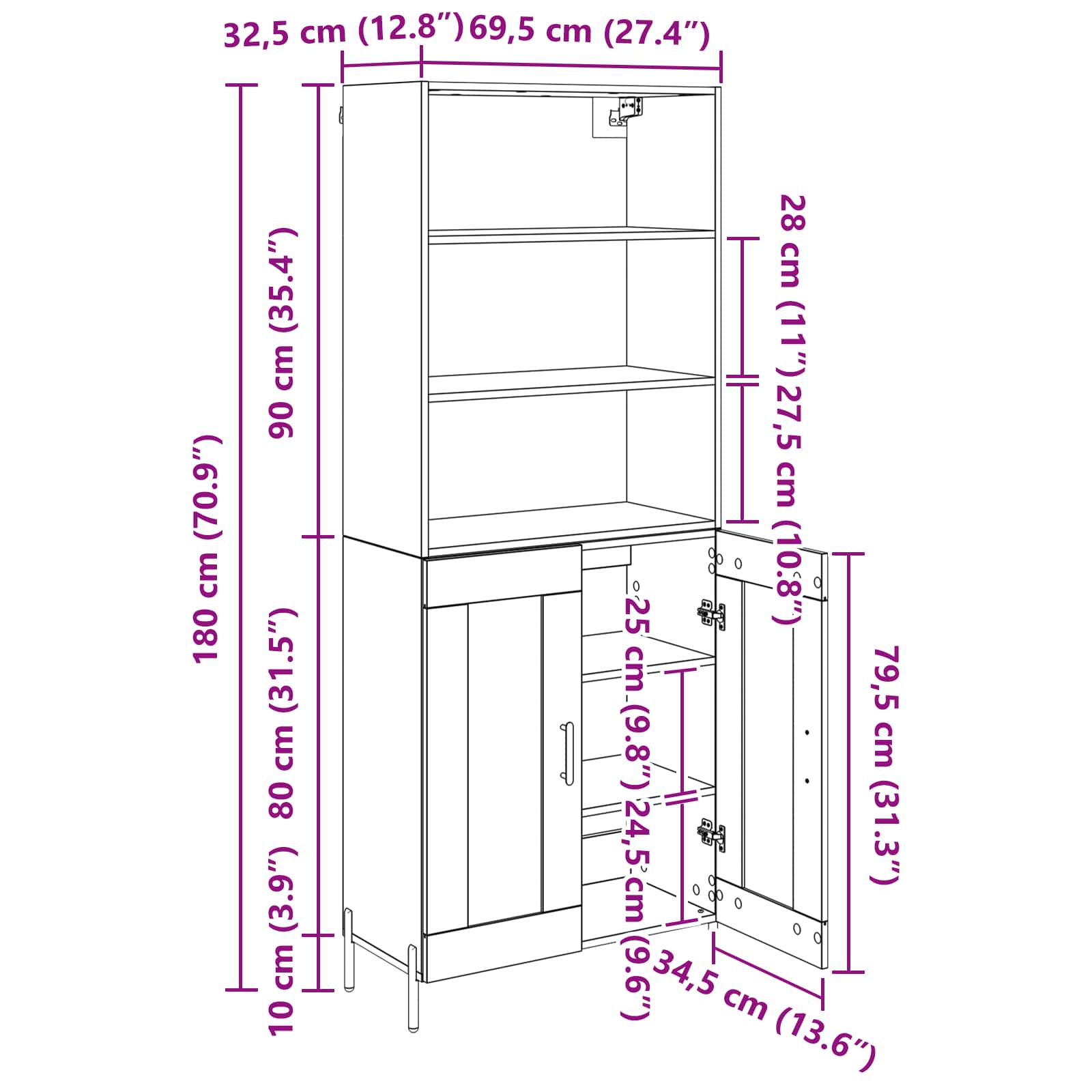 Highboard Umjetnički hrast 69,5 x 32,5 x 180 cm