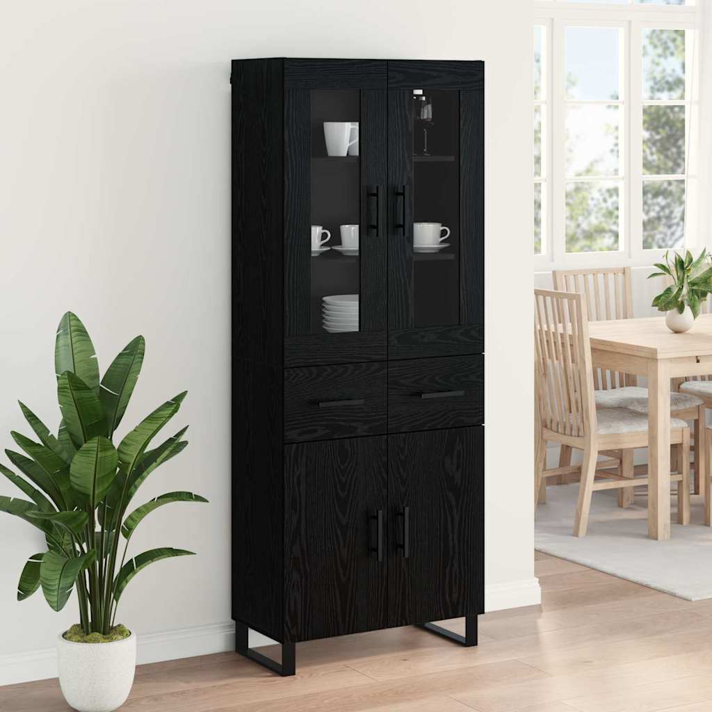 Highboard s ladicama 2 pcs Crni hrast Inženjerska drva i staklo