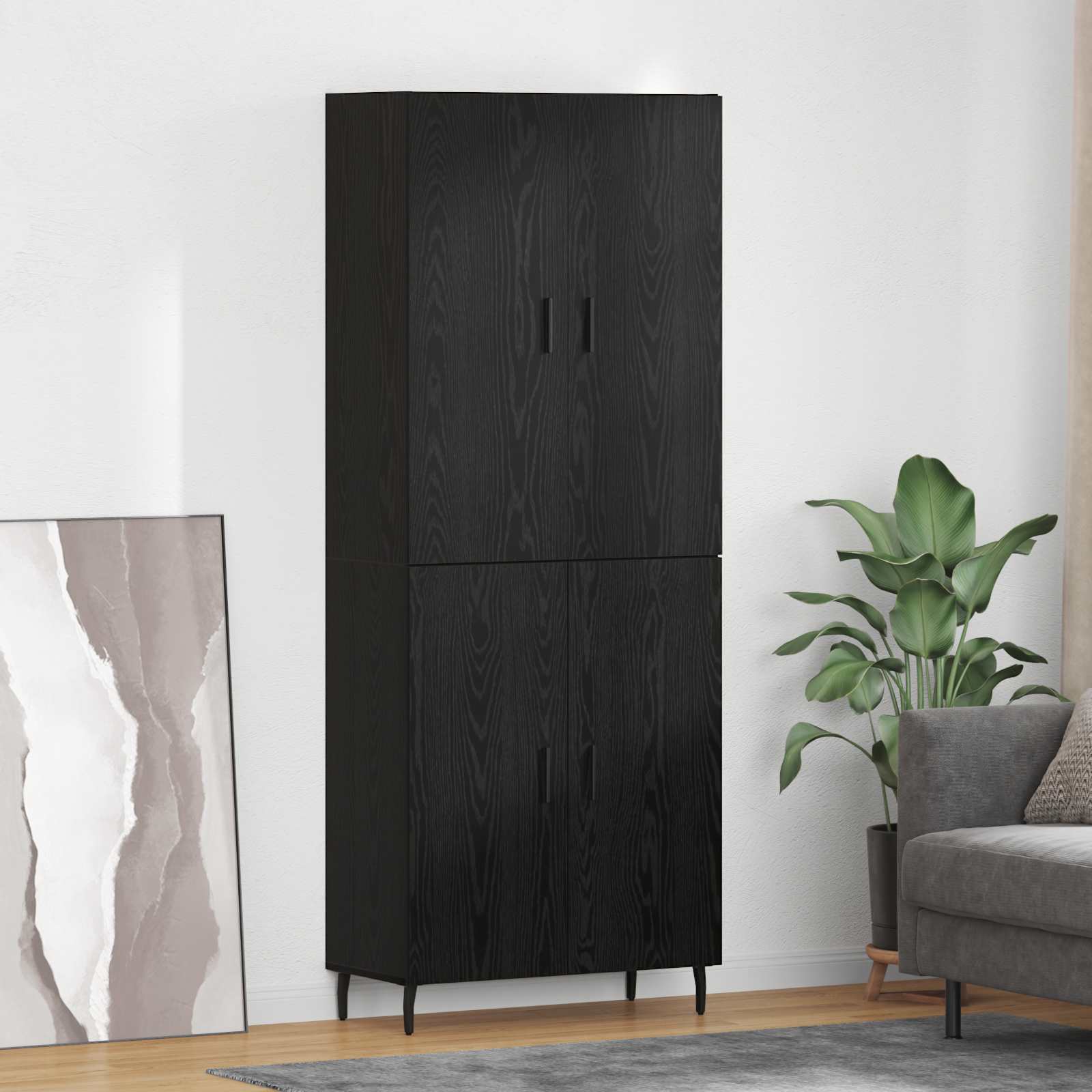 Highboard 2 pcs Crni hrast Inženjerska drva i staklo