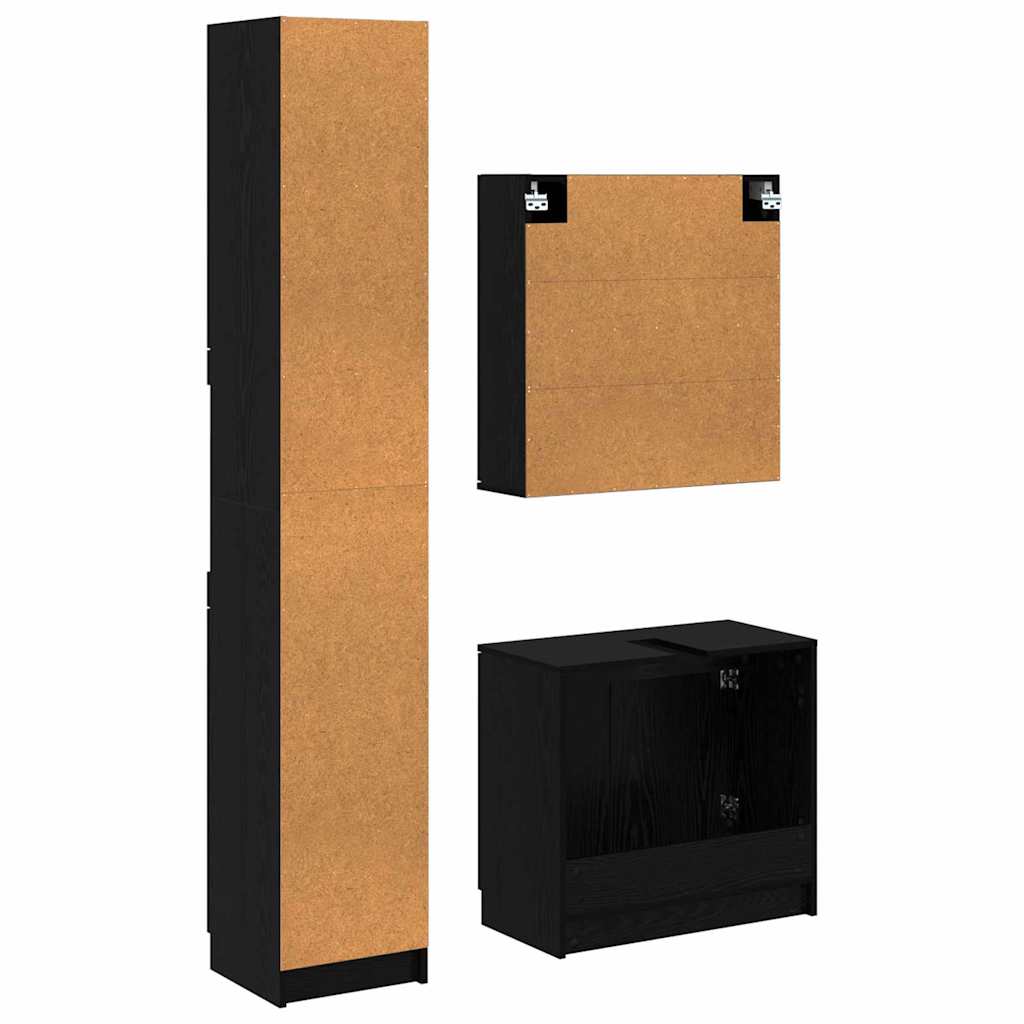 Set ormarića za kupaonicu 3 pcs Crni hrast Konstruirano drvo