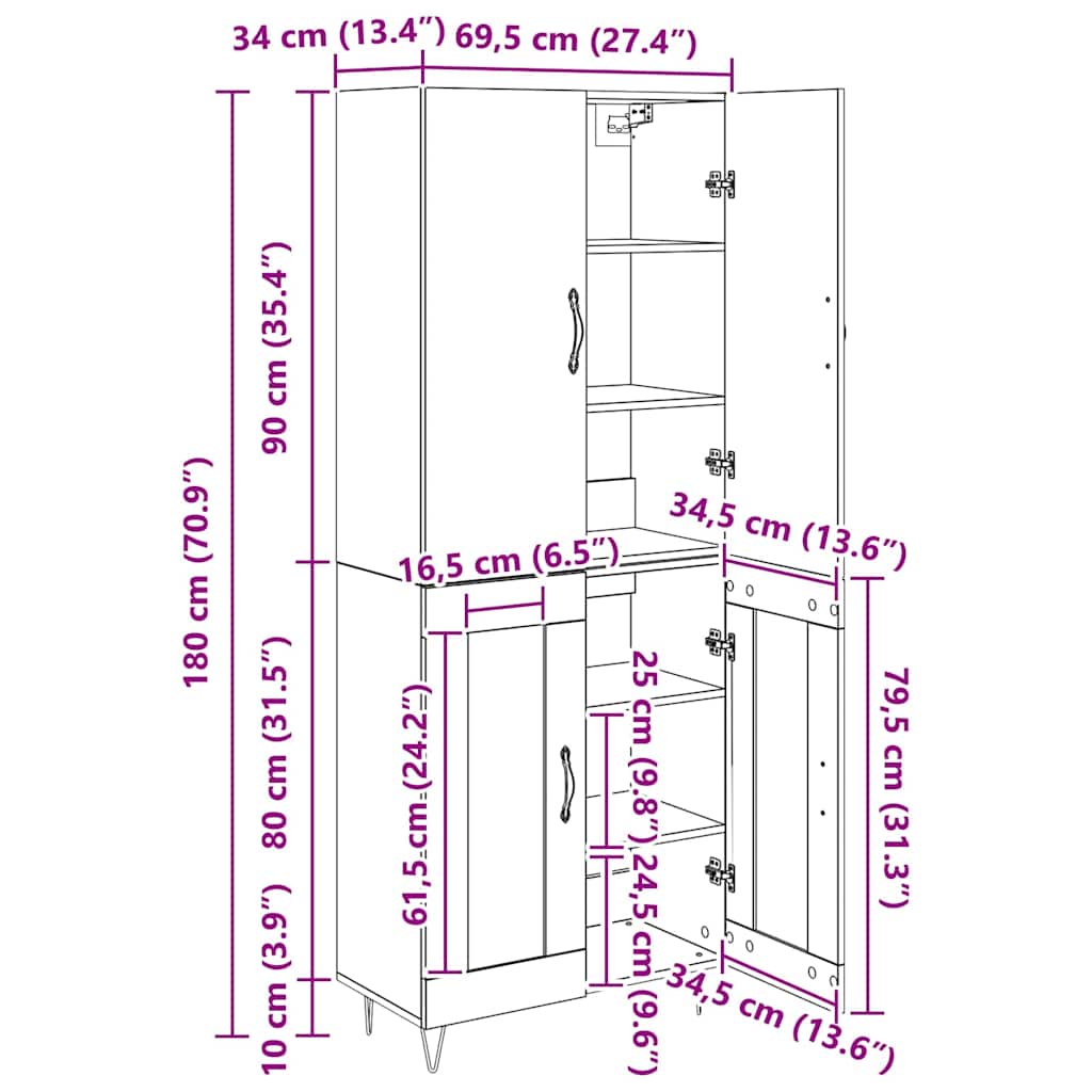 Highboard 2 pcs Crni hrast Inženjersko drvo i staklo