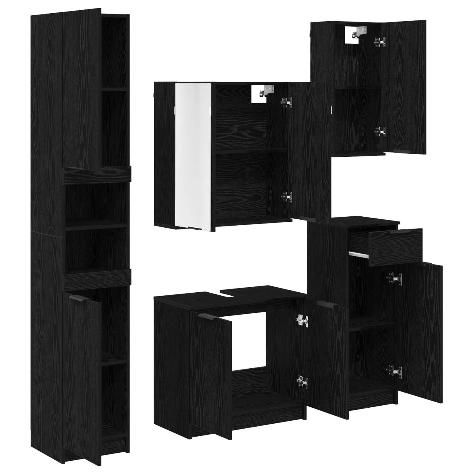 Set namještaja za kupaonicu 5 pcs Crni hrast Konstruirano drvo
