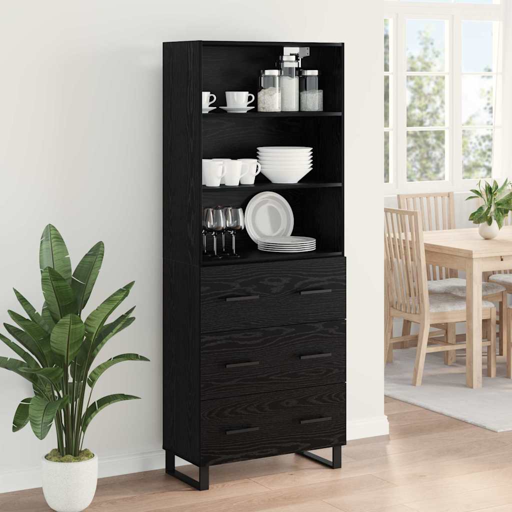 Highboard s ladicama 2 pcs Crni hrast Konstruirano drvo