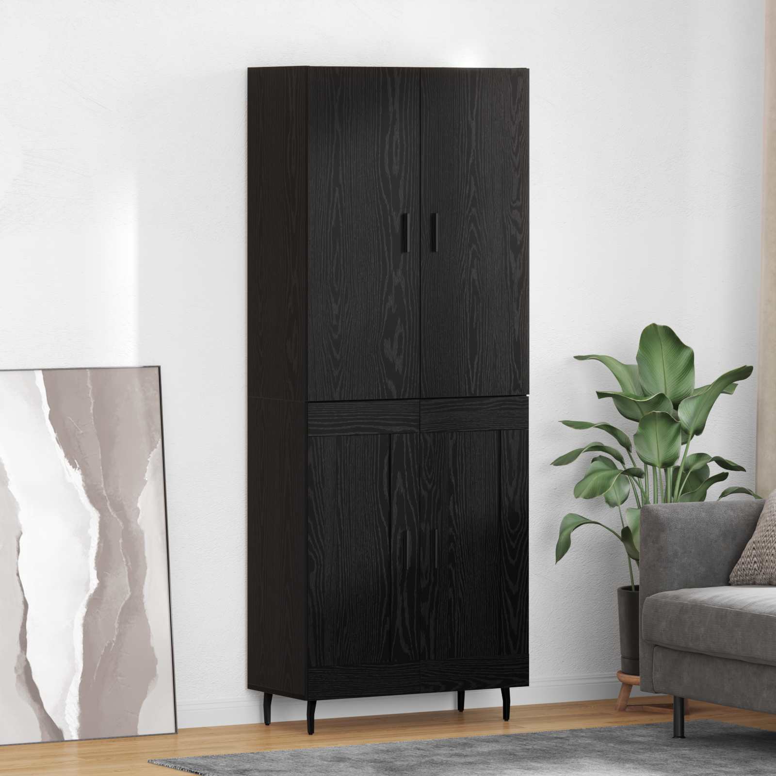 Highboard 2 pcs Crni hrast Inženjerska drva i staklo