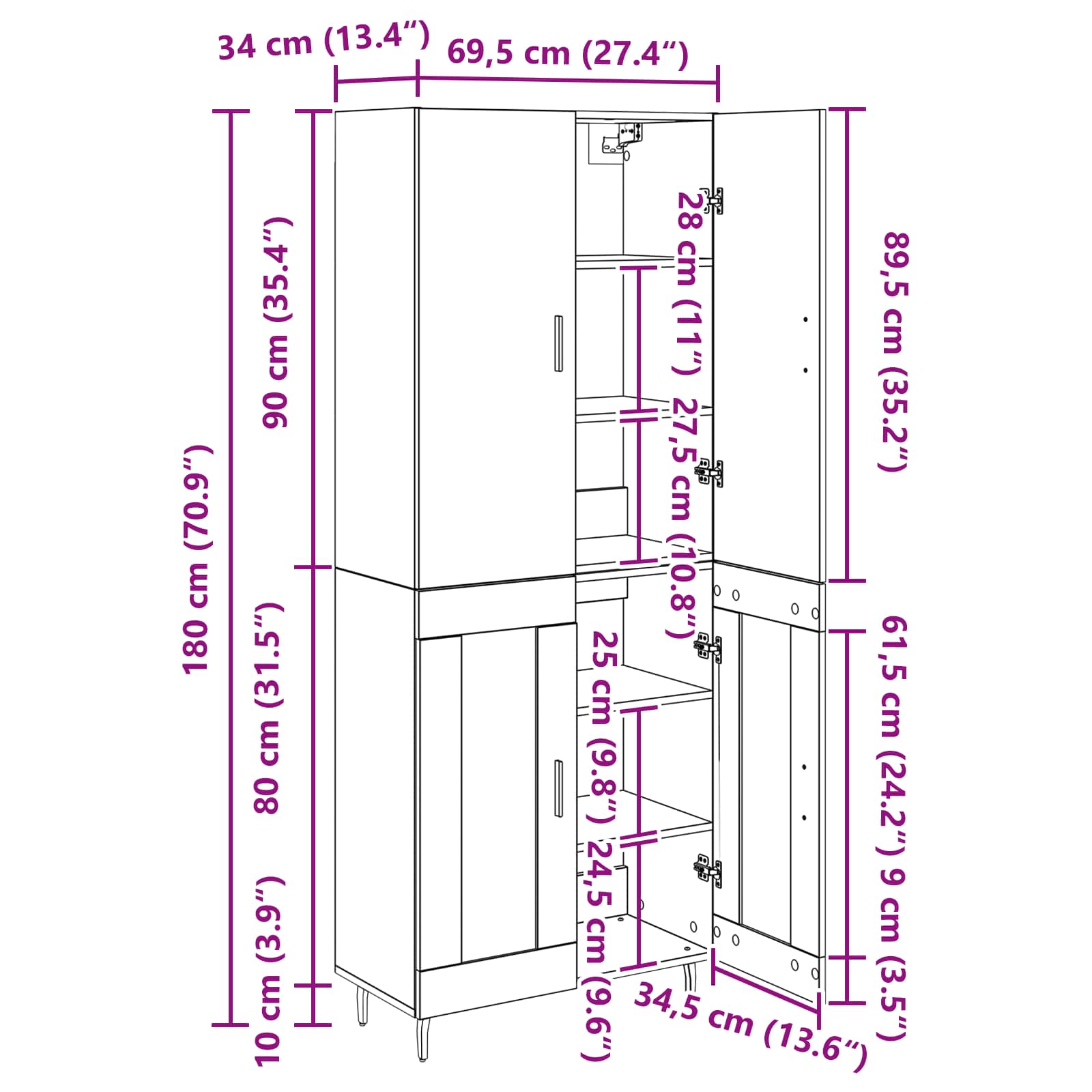 Highboard 2 pcs Crni hrast Inženjerska drva i staklo