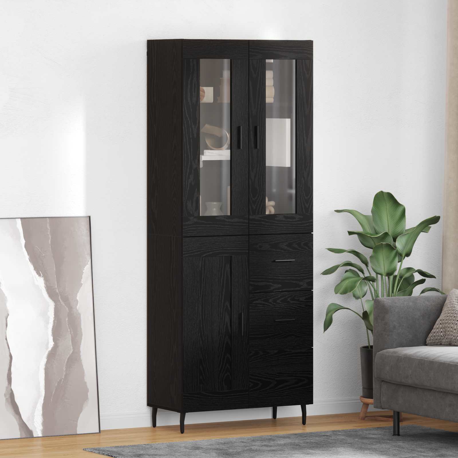 Highboard s ladicama 2 pcs Crni hrast Konstruirano drvo