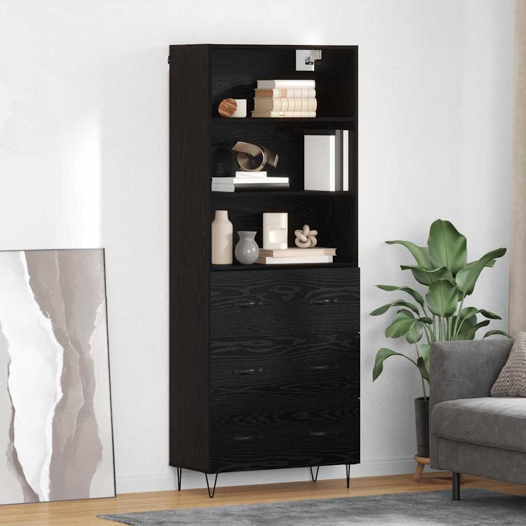 Highboard s ladicama 2 pcs Crni hrast Konstruirano drvo