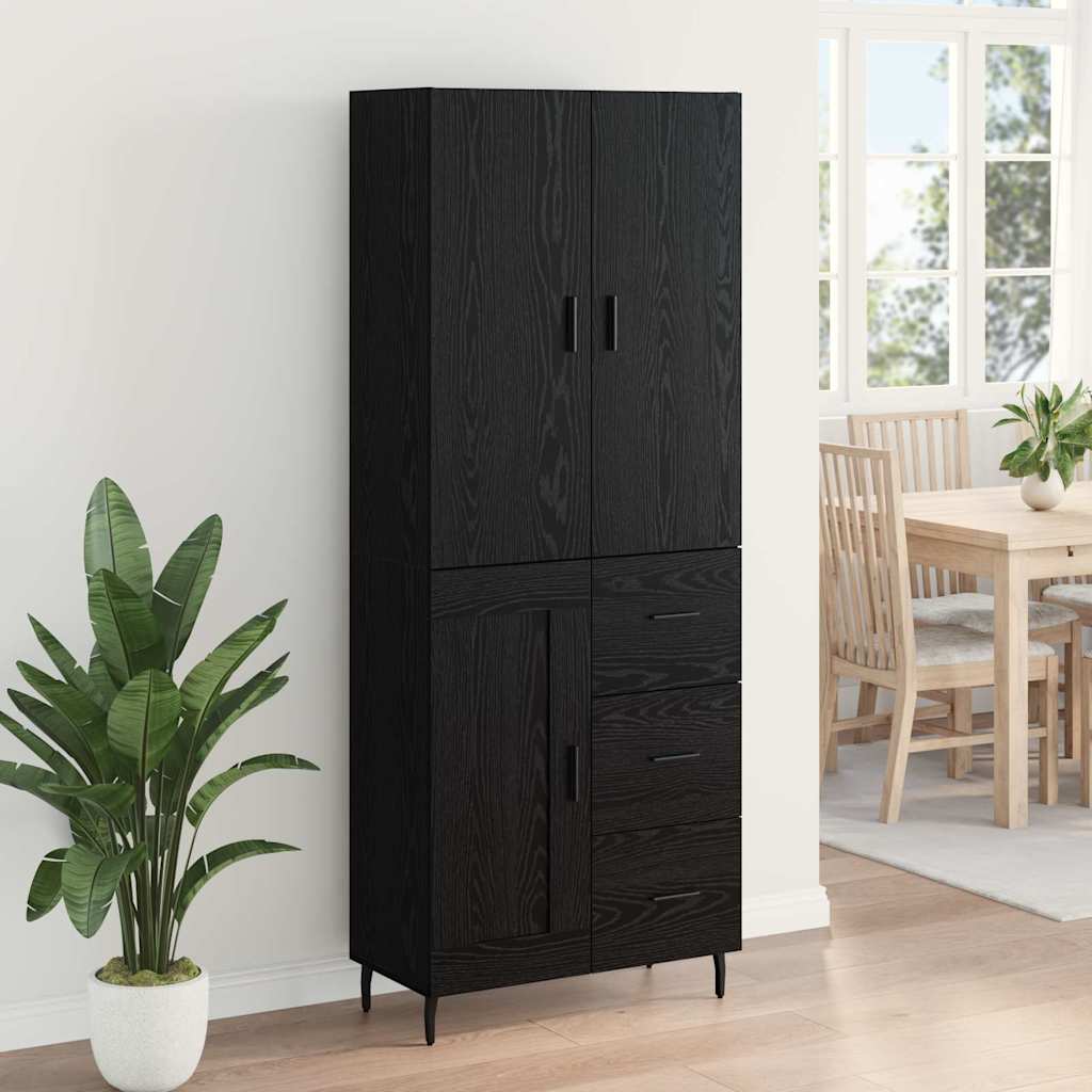 Highboard s ladicama 2 pcs Crni hrast Inženjerska drva i staklo