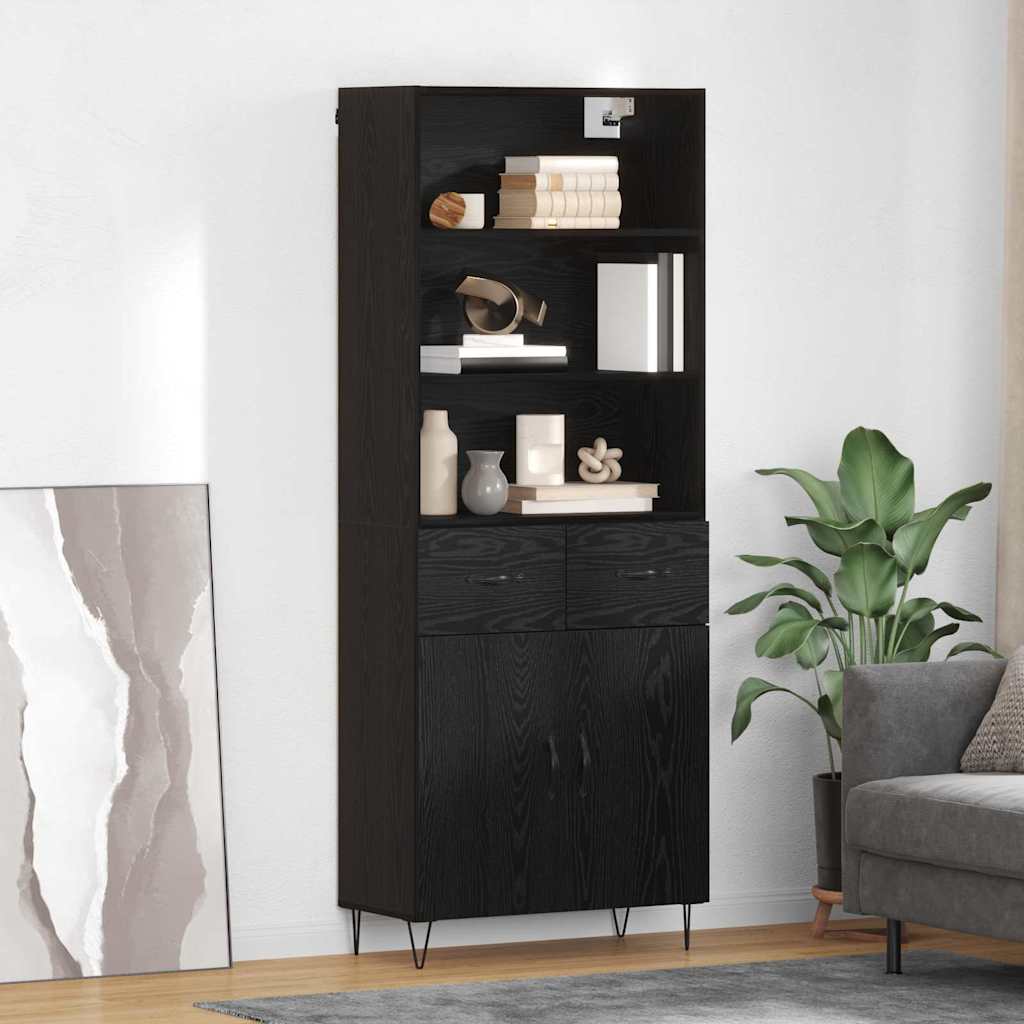 Highboard s ladicama 2 pcs Crni hrast Konstruirano drvo