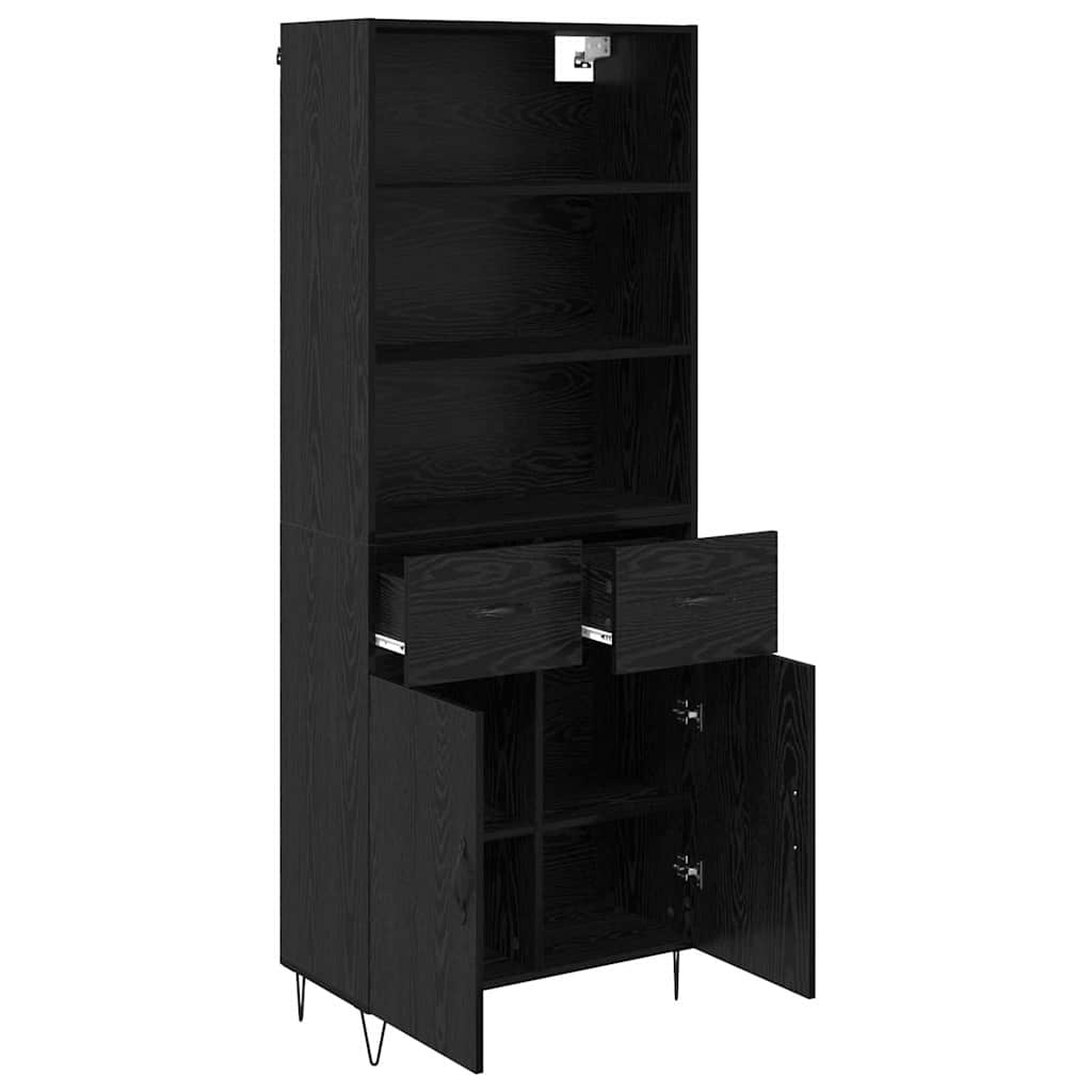 Highboard s ladicama 2 pcs Crni hrast Konstruirano drvo