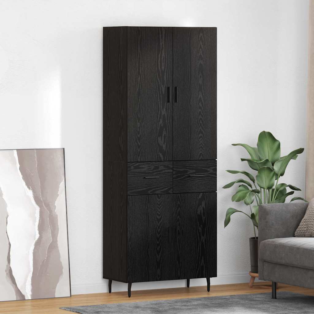 Highboard s ladicama 2 pcs Crni hrast Inženjerska drva i staklo