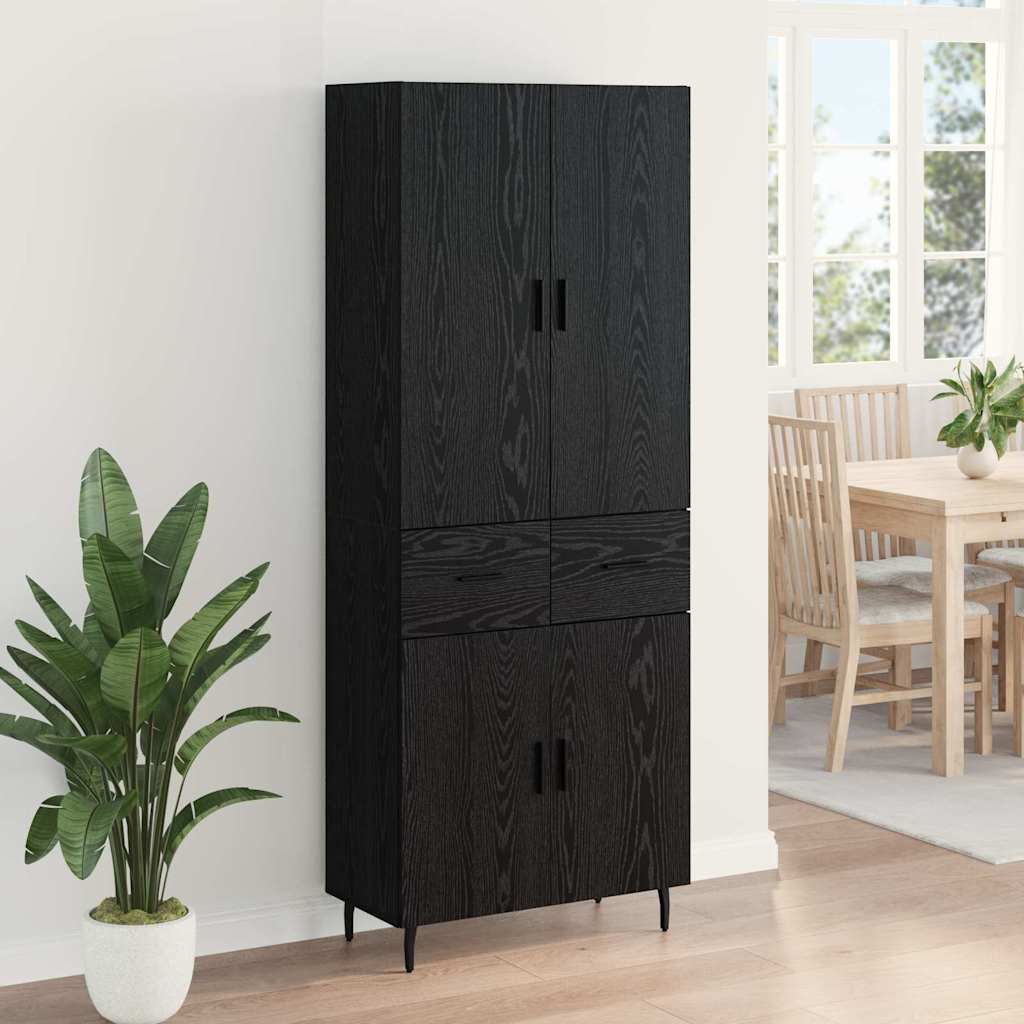 Highboard s ladicama 2 pcs Crni hrast Inženjerska drva i staklo