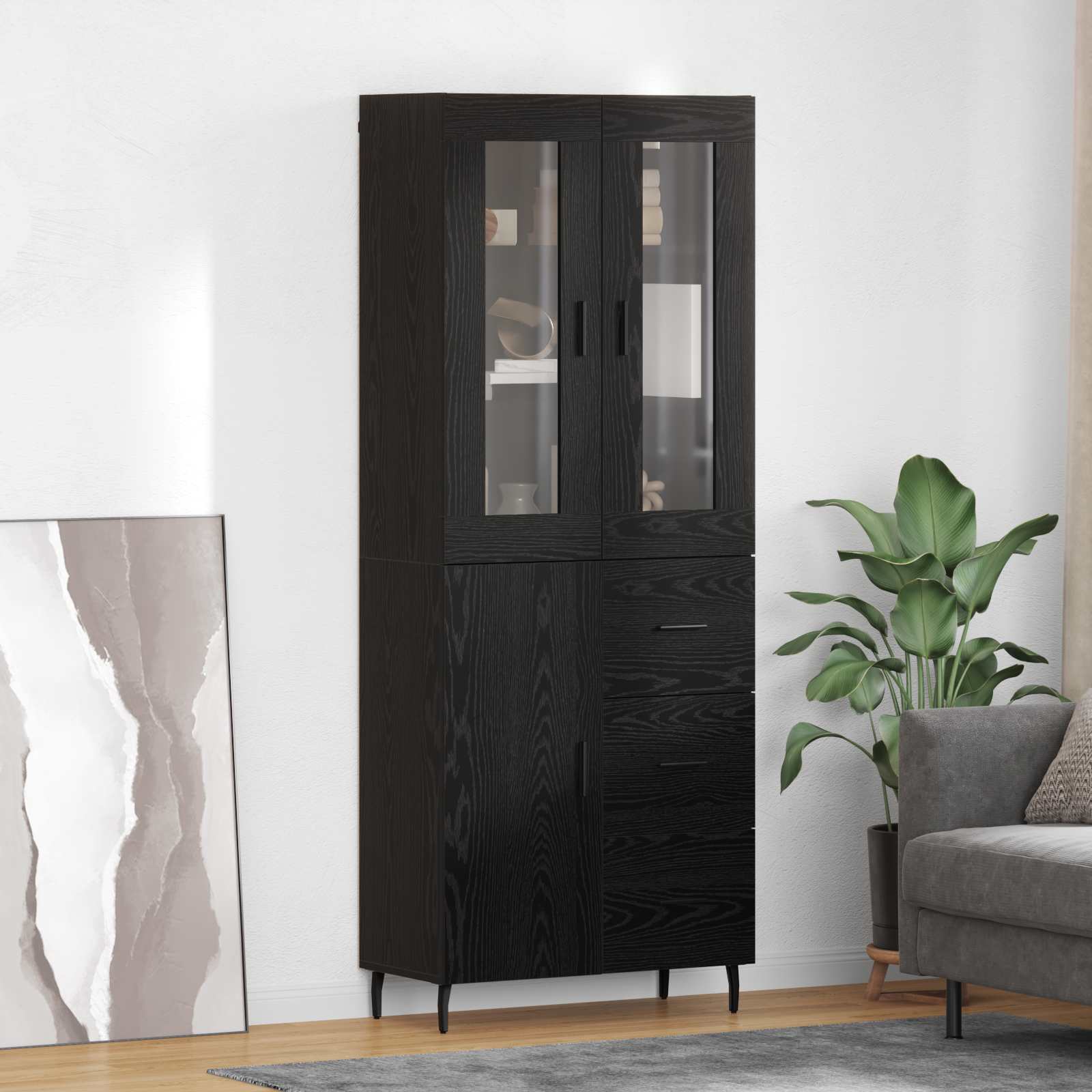 Highboard s ladicama 2 pcs Crni hrast Konstruirano drvo