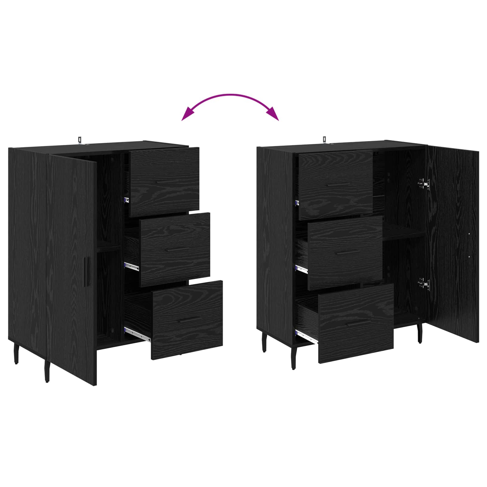 Highboard s ladicama 2 pcs Crni hrast Konstruirano drvo