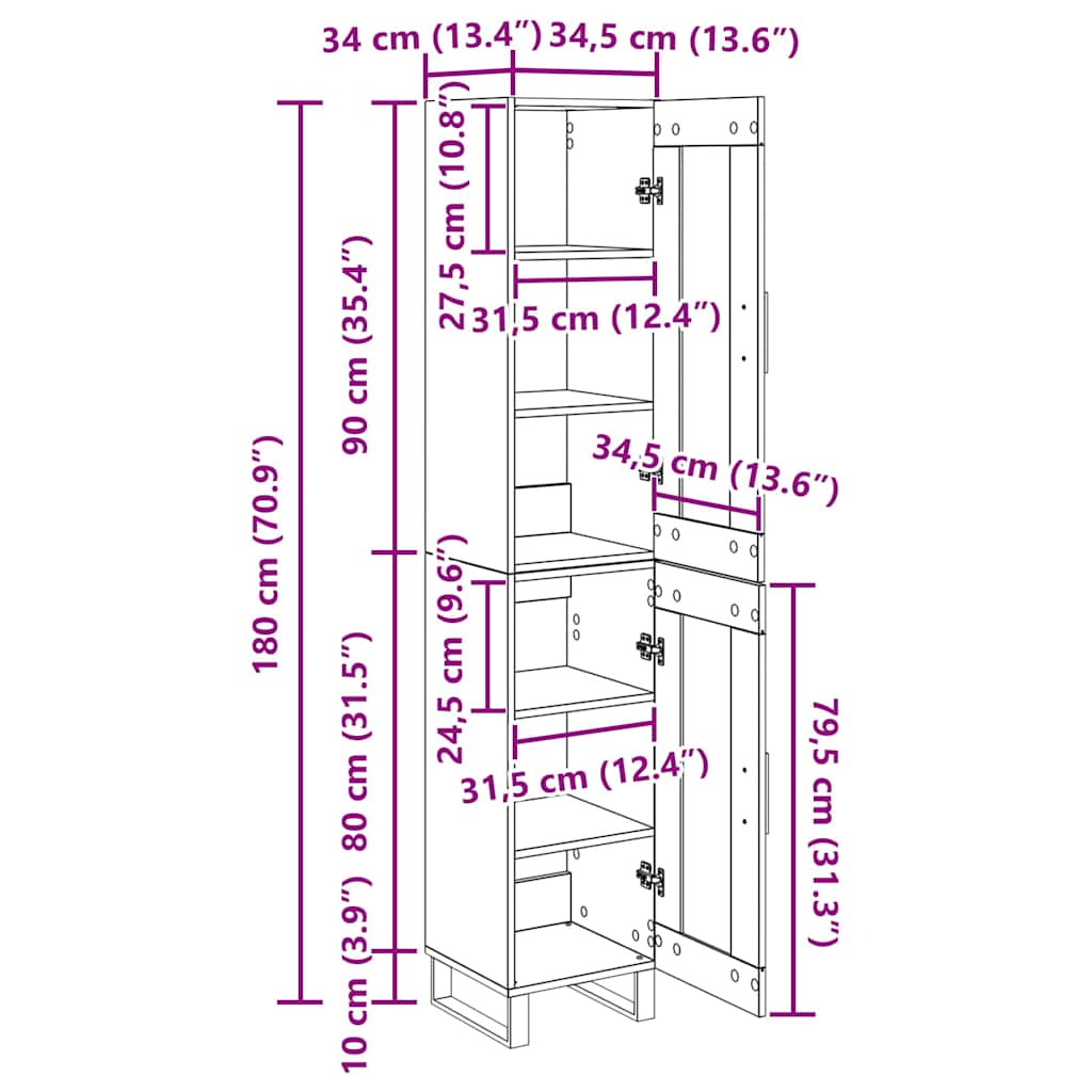 Highboard Crni hrast 34,5 x 34 x 180 cm Konstruirano drvo