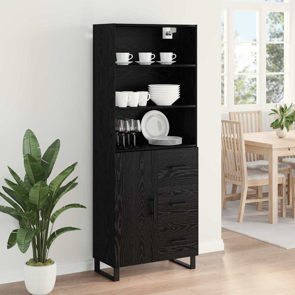 Highboard s ladicama 2 pcs Crni hrast Konstruirano drvo