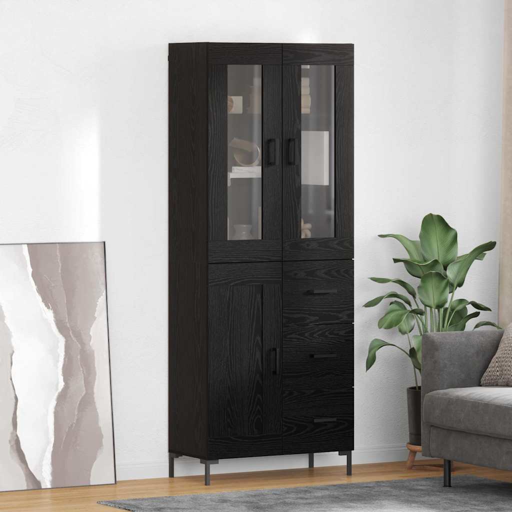 Highboard s ladicama 2 pcs Crni hrast Konstruirano drvo